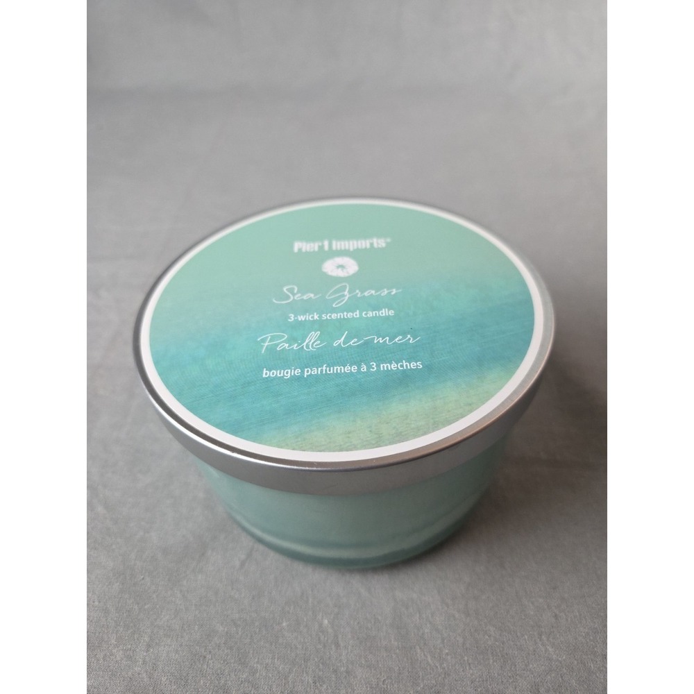 Pier 1 Imports Sea Grass Scented 3-Wick Jar Glass Candle 13.9 Oz Beach NEW